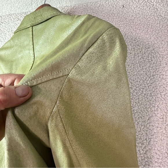 Chadwick’s XL Genuine Leather Jacket Sage Green Pearlized Zip Front Y2K - Picture 9 of 11